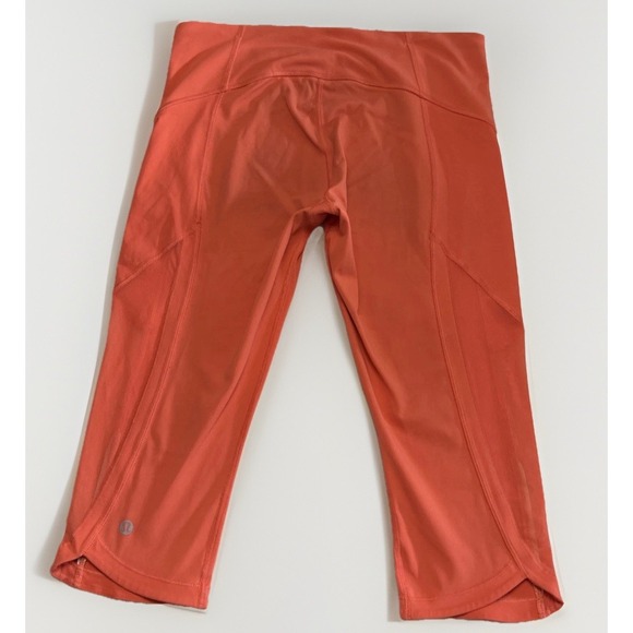 Lululemon Sun Runner Crop Leggings Coral Color Running Yoga Active Sz 10 - Picture 2 of 9